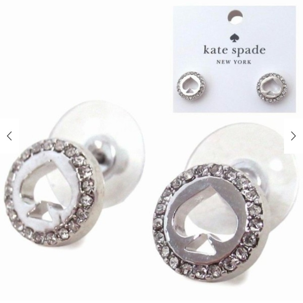 Kate Spade Spade Logo Pave Stud Earrings Silver Tone Crystal NWT Gift